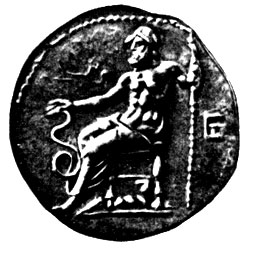 Монета Эпидавра с изображением сидящего Асклепия