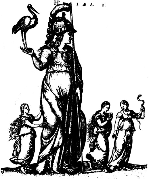 Гигиея с тремя сестрами. Гравюра на меди неизвестного художника. Базель. Начало XVII в.